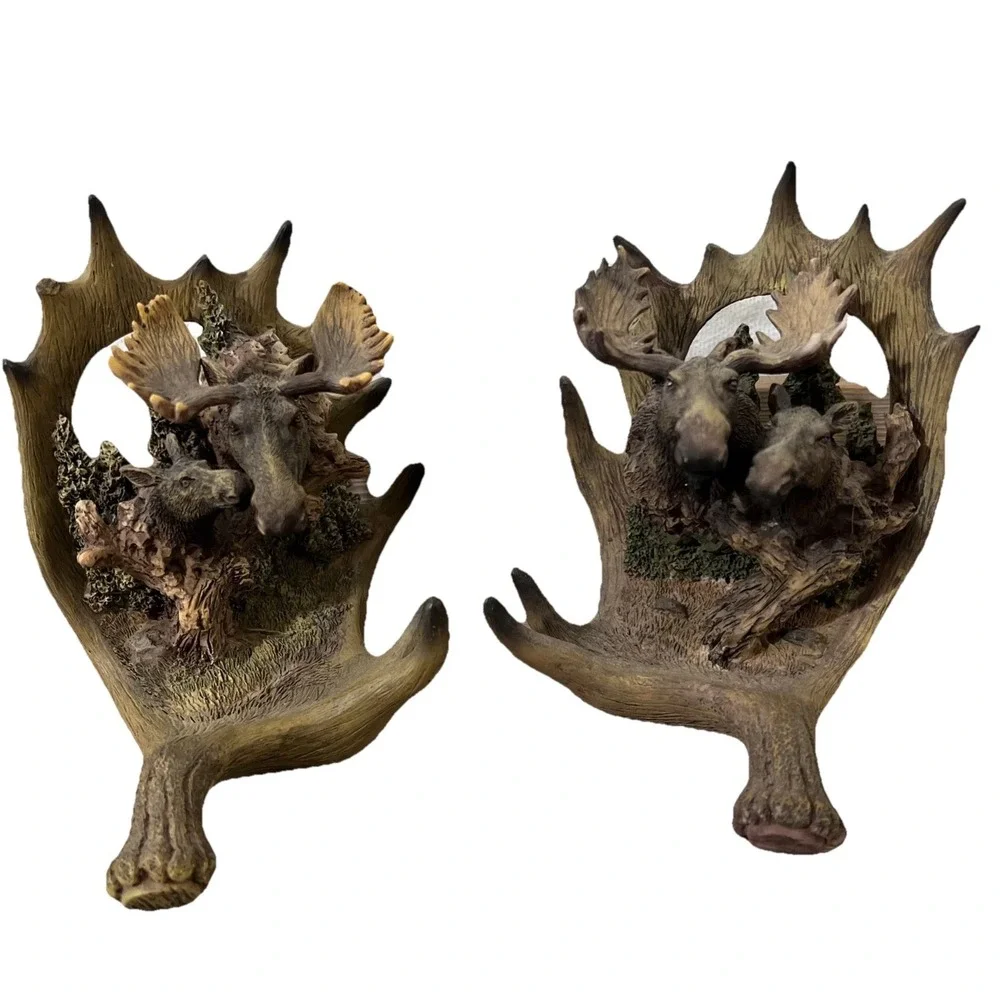 Moose Head Bookends Pair Cabin Country Farmhouse Wild Life Animals Resin Decor